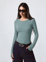 Kotty Women Sage Green Ribbed Top