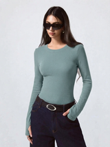Kotty Women Sage Green Ribbed Top