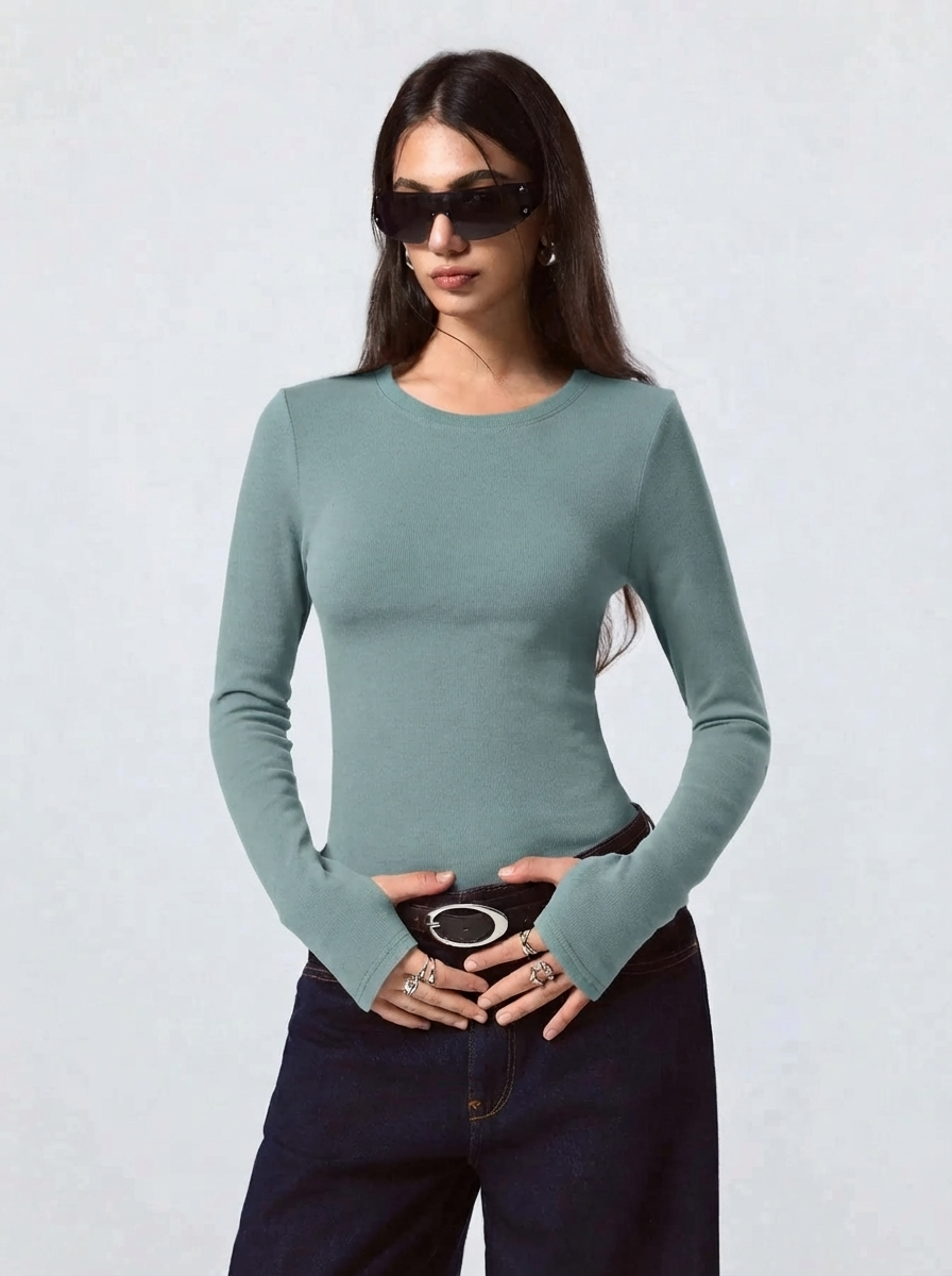 Kotty Women Sage Green Ribbed Top