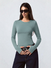 Kotty Women Sage Green Ribbed Top