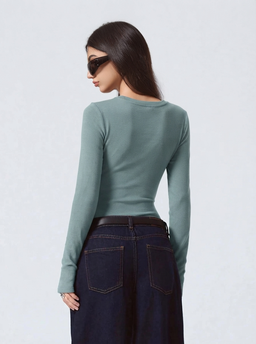 Kotty Women Sage Green Ribbed Top