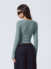 Kotty Women Sage Green Ribbed Top