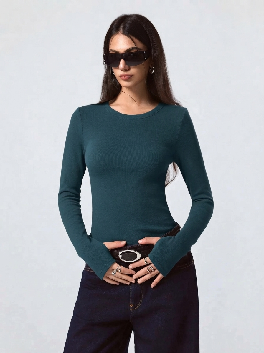 Kotty Women Forest Green Ribbed Top
