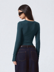 Kotty Women Forest Green Ribbed Top