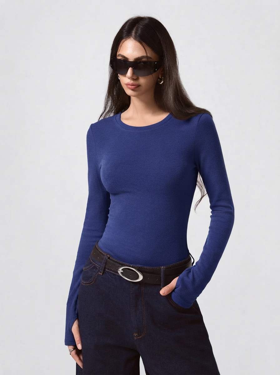 Kotty Women Ocean Blue Ribbed Top