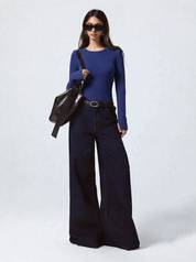 Kotty Women Ocean Blue Ribbed Top