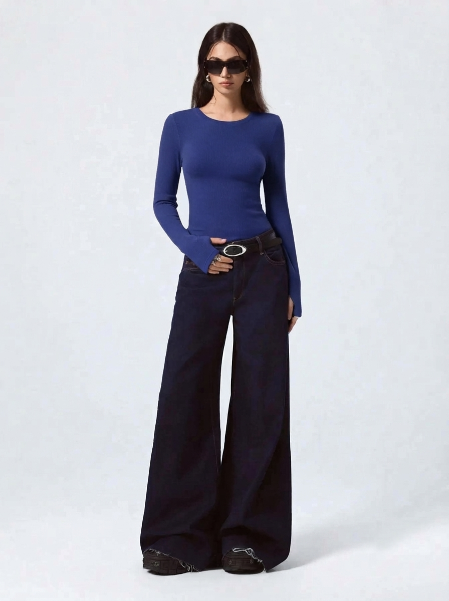 Kotty Women Ocean Blue Ribbed Top