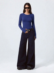 Kotty Women Ocean Blue Ribbed Top