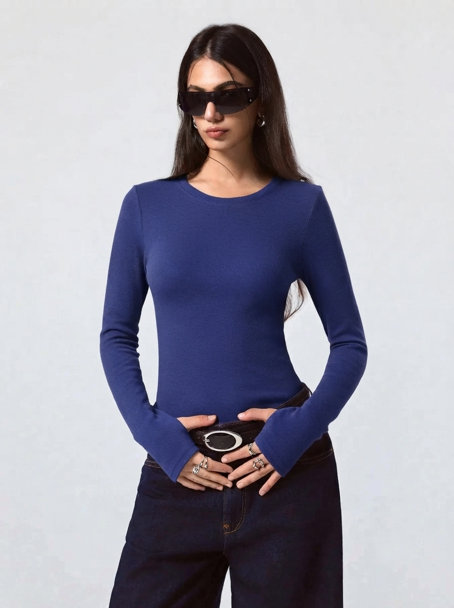Kotty Women Ocean Blue Ribbed Top