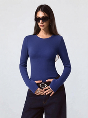 Kotty Women Ocean Blue Ribbed Top