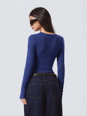 Kotty Women Ocean Blue Ribbed Top