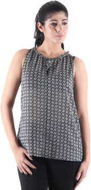 KOTTY Party Sleeveless Self Design Women Black Top 