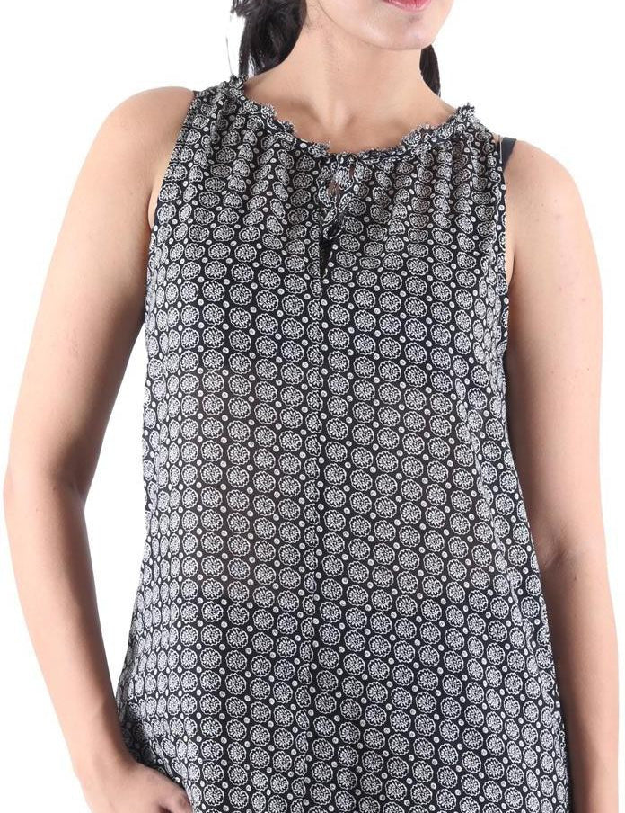 KOTTY Party Sleeveless Self Design Women Black Top 