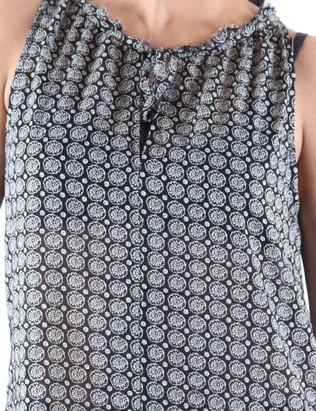KOTTY Party Sleeveless Self Design Women Black Top 