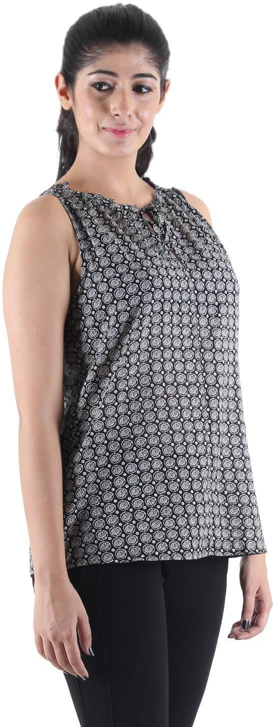 KOTTY Party Sleeveless Self Design Women Black Top 