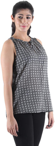 KOTTY Party Sleeveless Self Design Women Black Top 