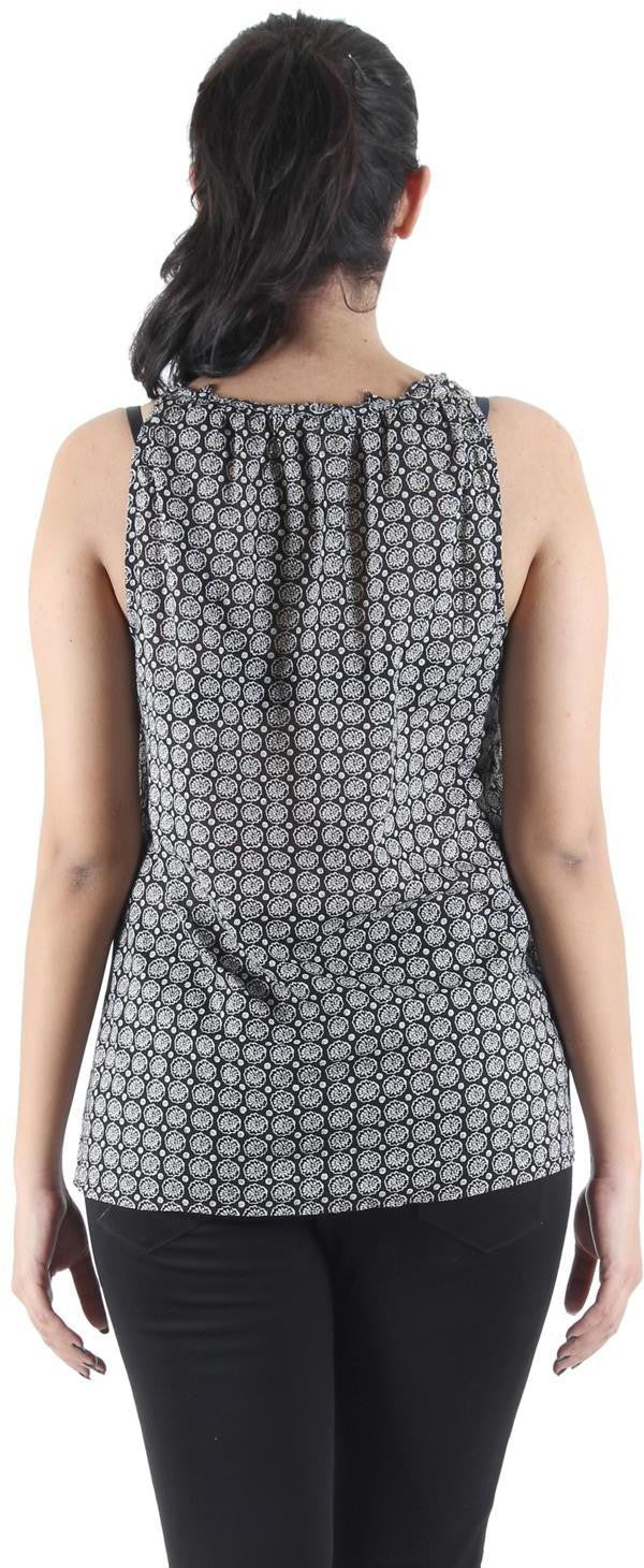 KOTTY Party Sleeveless Self Design Women Black Top 