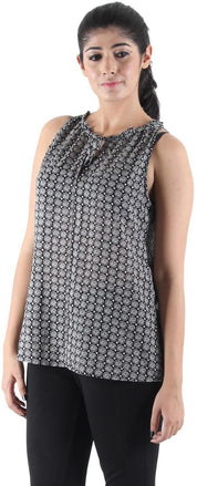 KOTTY Party Sleeveless Self Design Women Black Top 