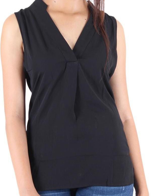 KOTTY Party Sleeveless Self Design Women Black Top 