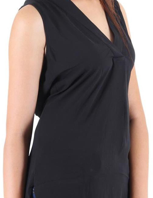 KOTTY Party Sleeveless Self Design Women Black Top 