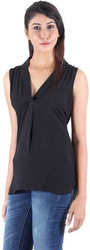KOTTY Party Sleeveless Self Design Women Black Top 