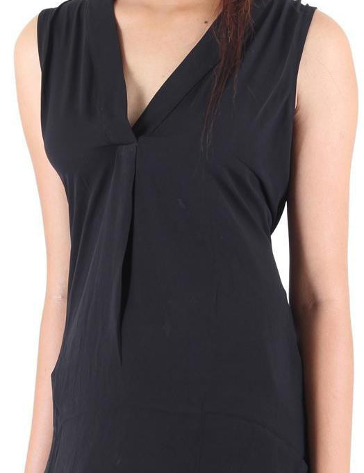 KOTTY Party Sleeveless Self Design Women Black Top 