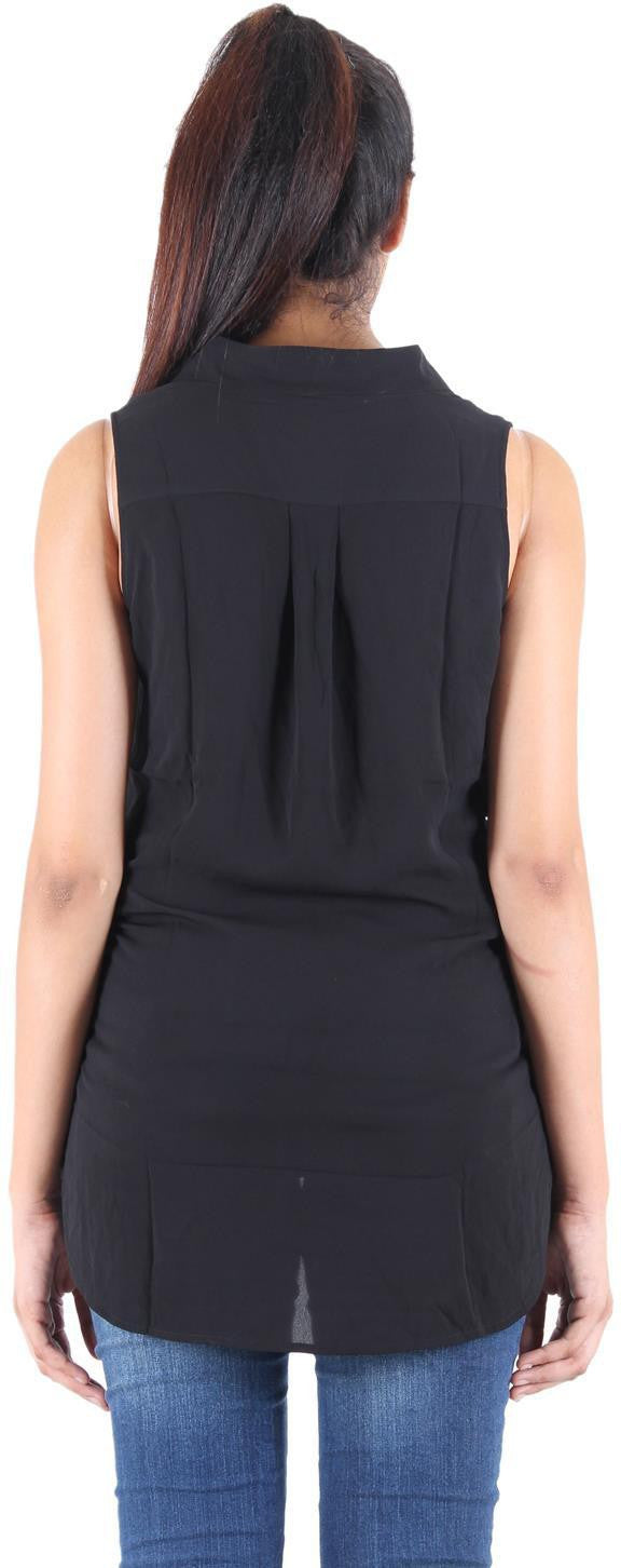 KOTTY Party Sleeveless Self Design Women Black Top 
