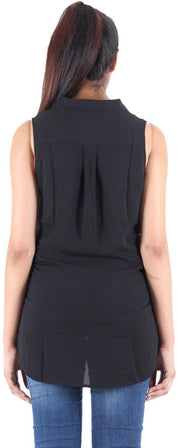 KOTTY Party Sleeveless Self Design Women Black Top 