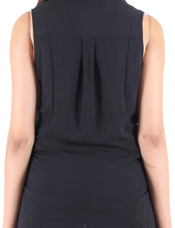 KOTTY Party Sleeveless Self Design Women Black Top 