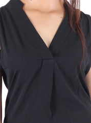KOTTY Party Sleeveless Self Design Women Black Top 