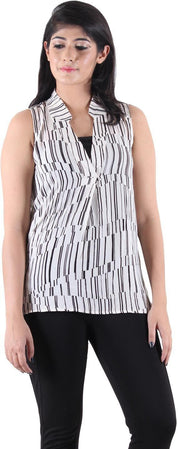 KOTTY Casual Sleeveless Printed Women Black Top 