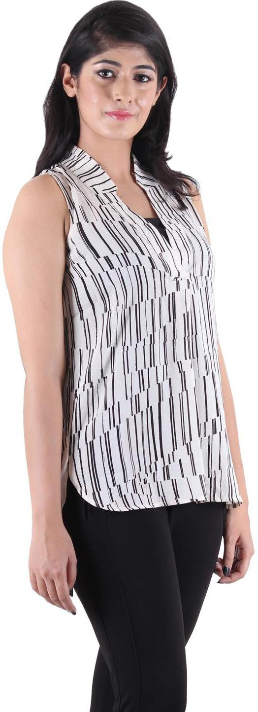 KOTTY Casual Sleeveless Printed Women Black Top 