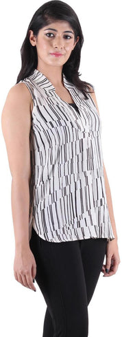 KOTTY Casual Sleeveless Printed Women Black Top 