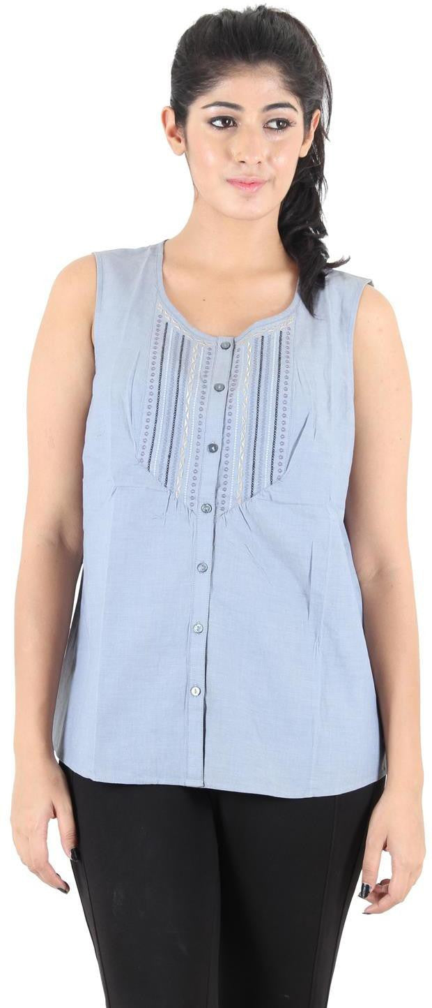 KOTTY Casual Sleeveless Printed Women Blue Top 