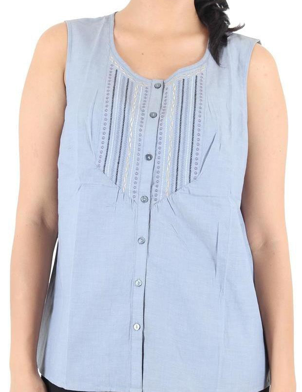 KOTTY Casual Sleeveless Printed Women Blue Top 