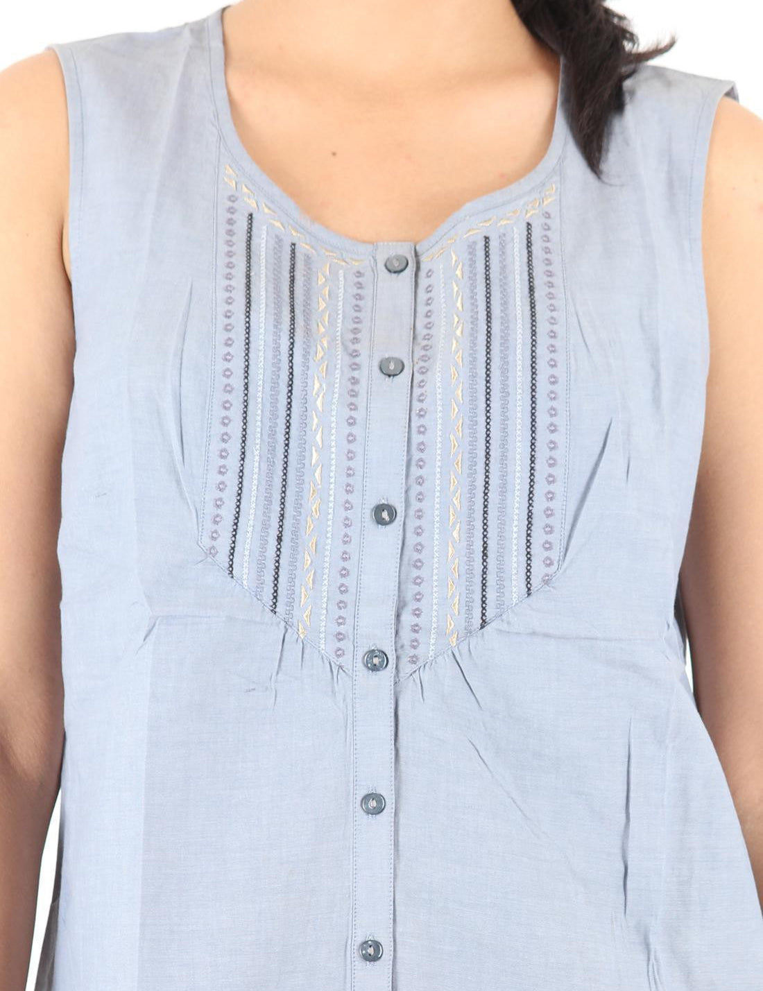 KOTTY Casual Sleeveless Printed Women Blue Top 