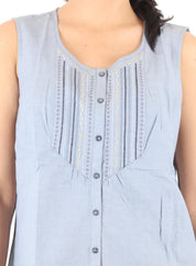 KOTTY Casual Sleeveless Printed Women Blue Top 