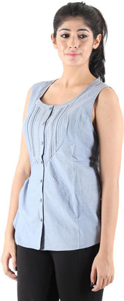 KOTTY Casual Sleeveless Printed Women Blue Top 