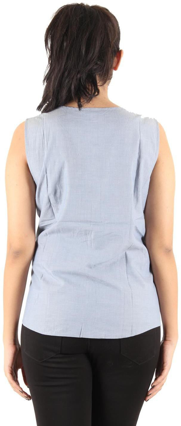 KOTTY Casual Sleeveless Printed Women Blue Top 