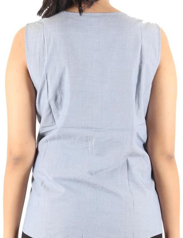 KOTTY Casual Sleeveless Printed Women Blue Top 