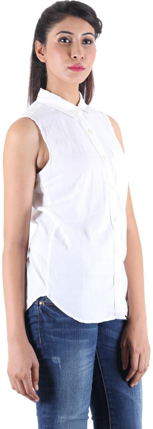 KOTTY Party Sleeveless Self Design Women White Top 
