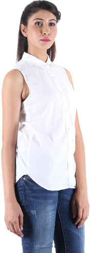 KOTTY Party Sleeveless Self Design Women White Top 