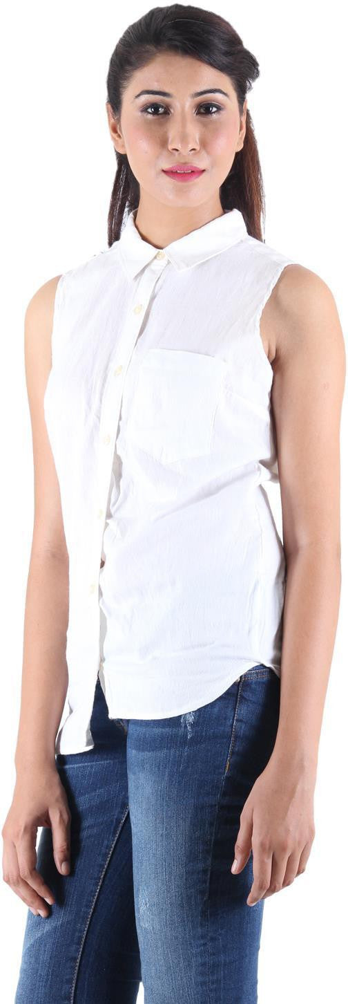 KOTTY Party Sleeveless Self Design Women White Top 