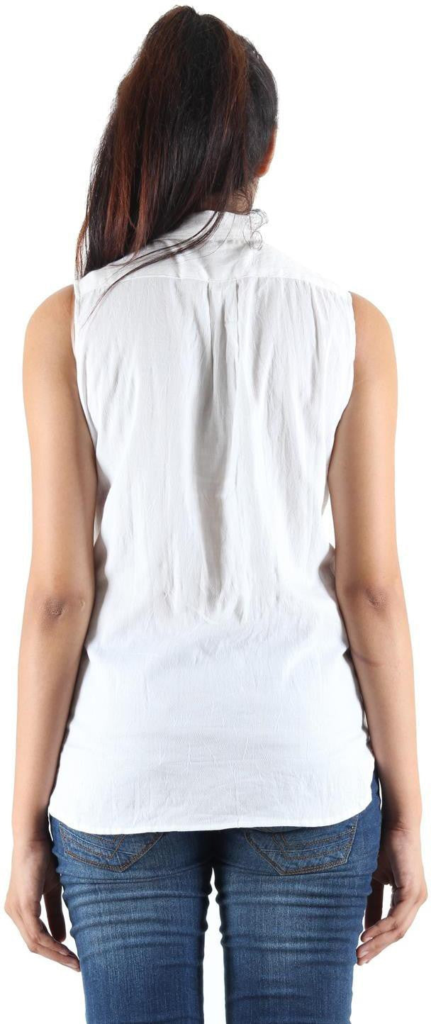 KOTTY Party Sleeveless Self Design Women White Top 