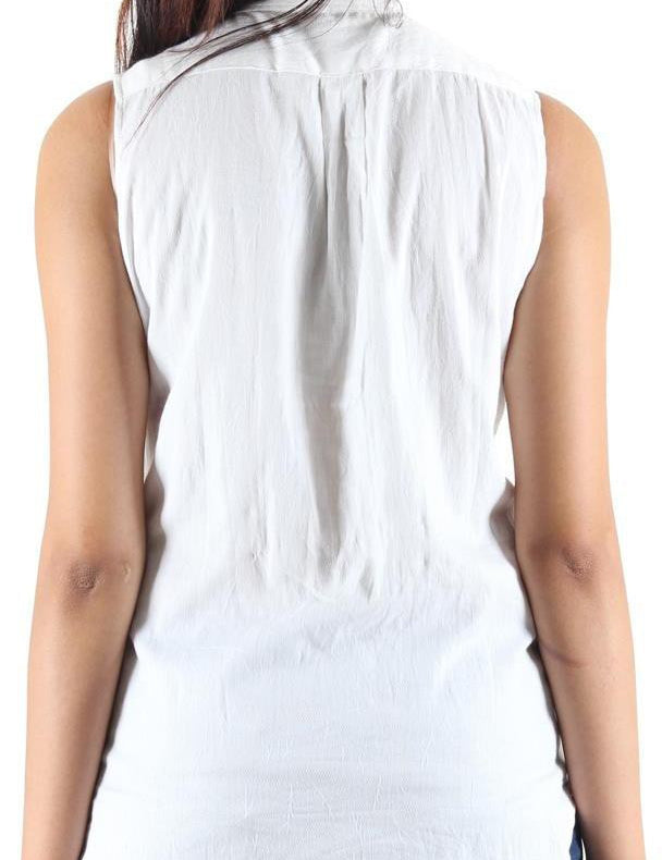 KOTTY Party Sleeveless Self Design Women White Top 