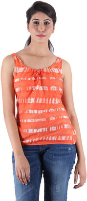 KOTTY Casual Sleeveless Printed Women Orange Top 