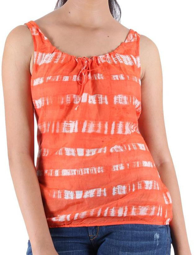 KOTTY Casual Sleeveless Printed Women Orange Top 