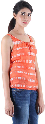 KOTTY Casual Sleeveless Printed Women Orange Top 