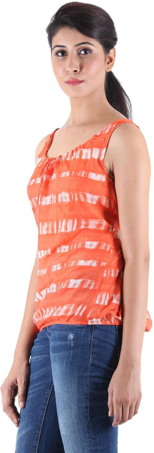 KOTTY Casual Sleeveless Printed Women Orange Top 
