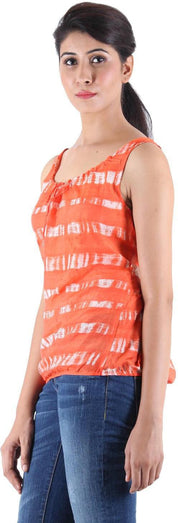 KOTTY Casual Sleeveless Printed Women Orange Top 
